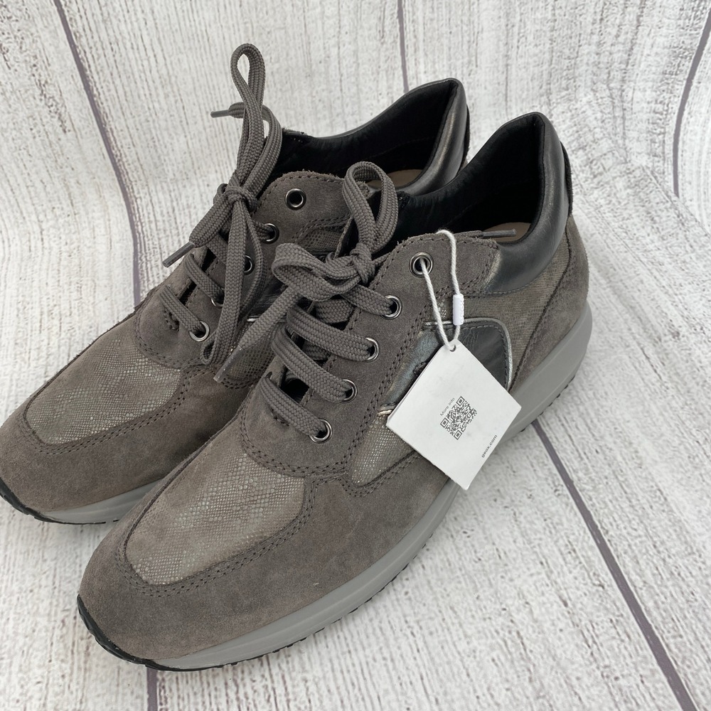 Geox Respira Sneakers Womens 10.5 Grey Suede Metallic Trainers Happy Collection